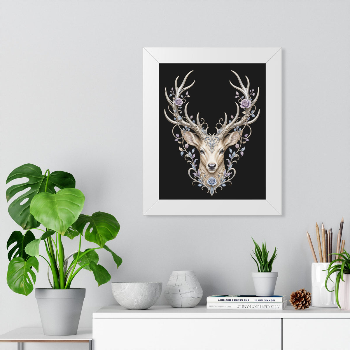 Floral Stag Framed Poster