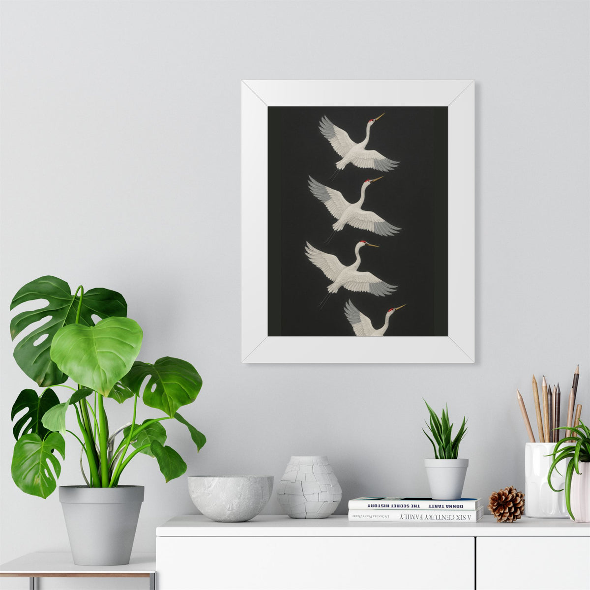 Elegant Crane Framed Vertical Poster