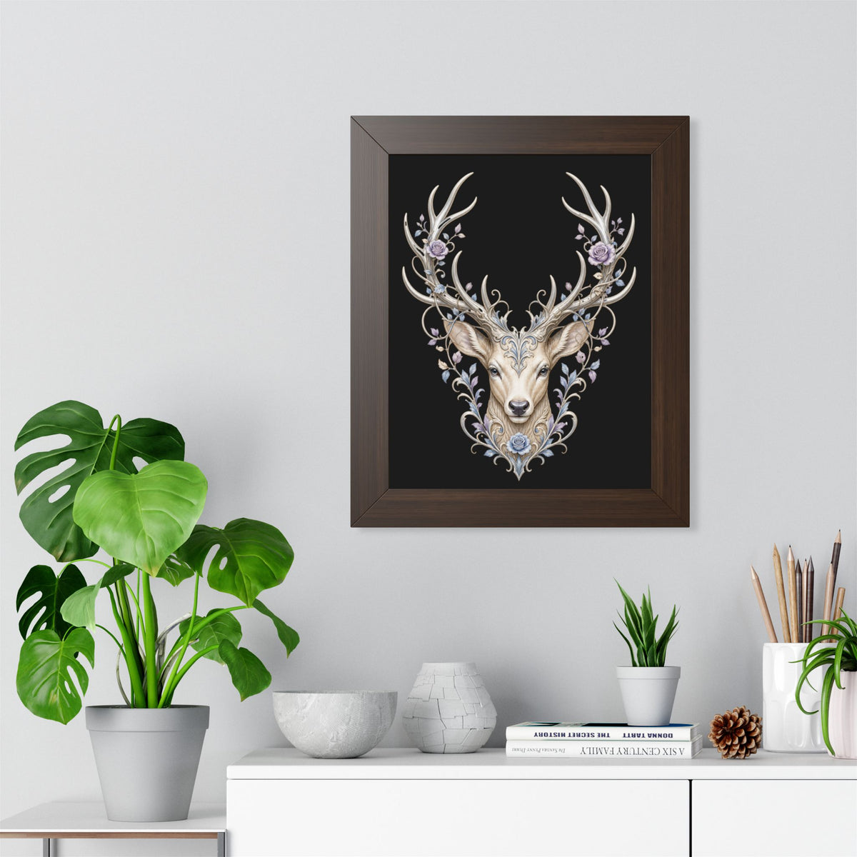 Floral Stag Framed Poster