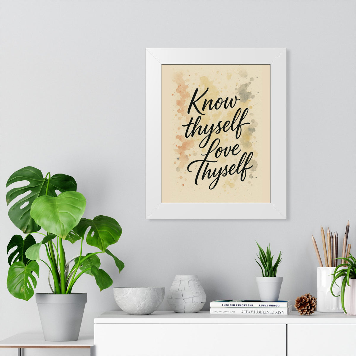 Vertical Poster - Know Thyself Love Thyself with Watercolor Background